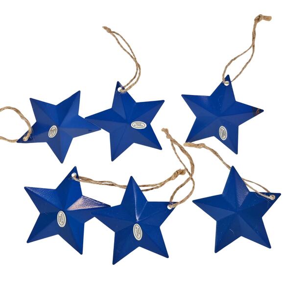 6 Christmas Star Metal Ornaments Blue Snowman Holiday Tree Hanging Decor 3" Lot - Picture 2 of 8